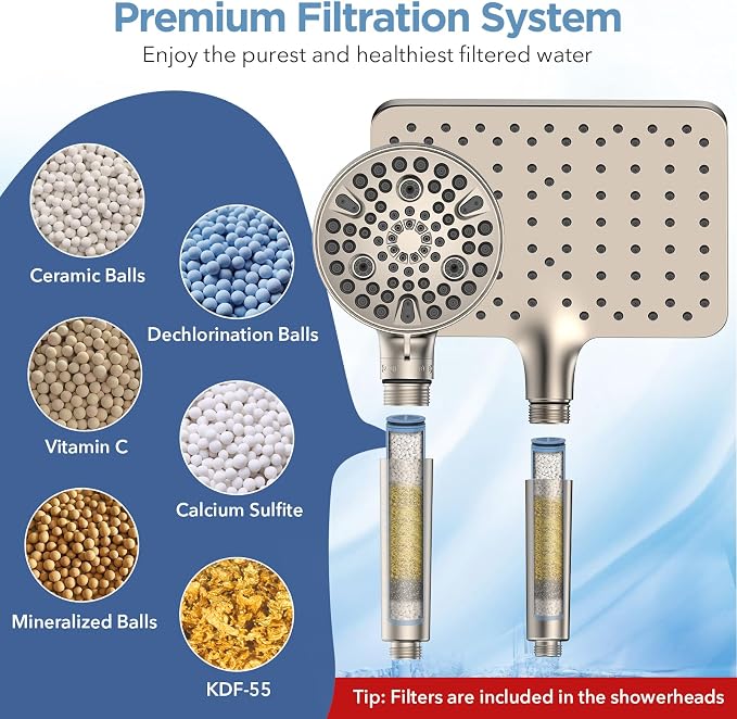 MakeFit Dual Filtered Rain Shower Head Combo, High Pressure Handheld Shower Head - Image 5