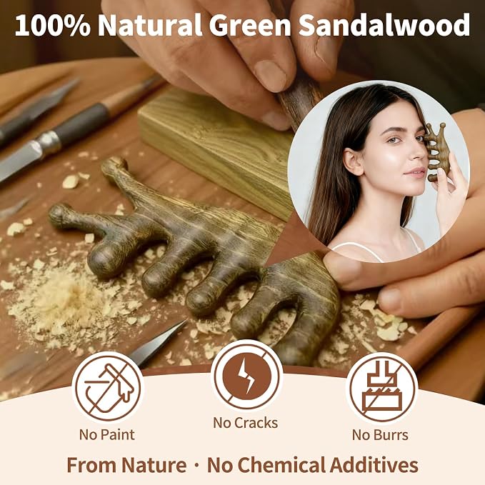Green Sandalwood 4-in-1 Massage Comb & Gua Sha Tool - Image 5