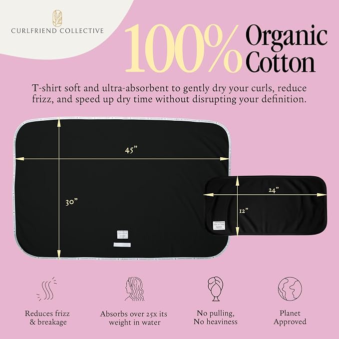 Curlfriend Collective Cotton Cloud T-Shirt Hair Towel Duo – Black to Basics - Image 3
