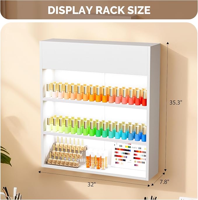 OmySalon Wall Mounted Display Rack, 32-Inch 3-Tier LED Nail Polish Organizer - Image 3