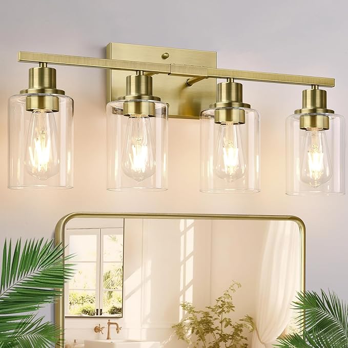 Indoi 4 Light Bathroom Light Fixtures, Brass Vanity Lights by Indoibrightenyourbathroom