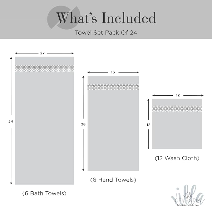 100% Cotton Bath Towel Set of 24-6 Bath Towels, 6 Hand Towels, 12 Wash Cloths - Image 5