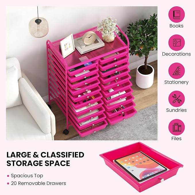 Giantex 20 Drawers Rolling Cart, Mobile Storage Drawer Cart, Classroom Organizer - Image 6