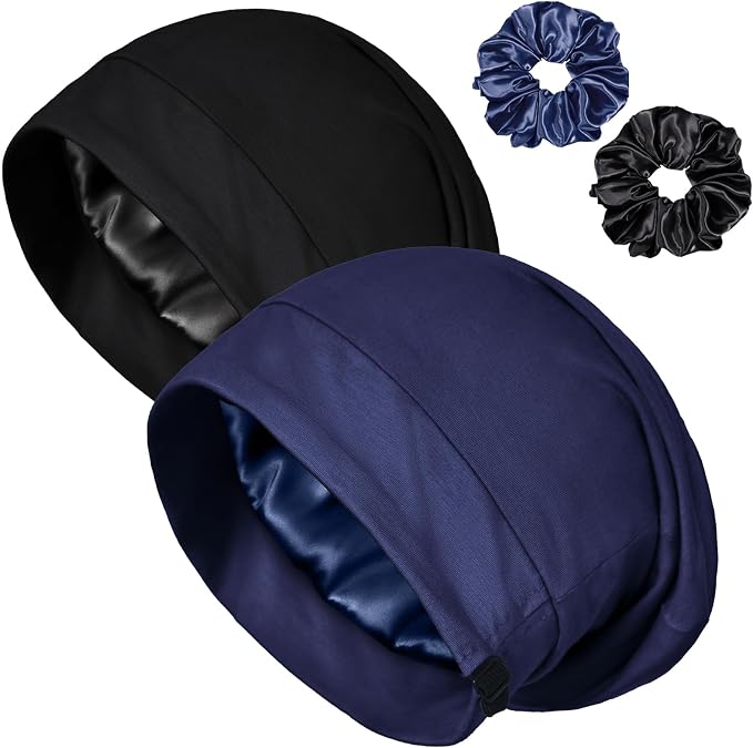 Satin Bonnet for Sleeping Night Cap, Adjustable Satin Lined Silk Bonnets Sleep by ROYBENS