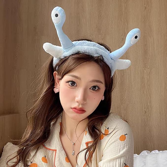 Frog Eye Face Wash Headband Women Snail Spa Hair Band Soft Coral Fleece - Image 4