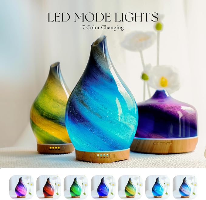 Porseme 280ml Essential Oil Diffuser Glass Color Changing Aroma Air Diffusers - Image 2