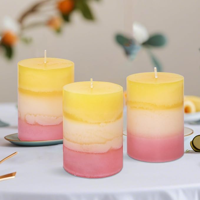 Sweet Scented Candles 3x4 Inch Pillar Candle Honeysuckle Scented Layered Yellow - Image 7