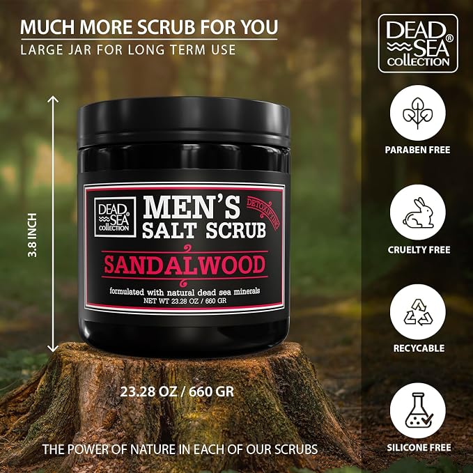 Salt Body Scrub Sandalwood For Men – Moisturizes, Exfoliates & Nourishes Skin – - Image 5