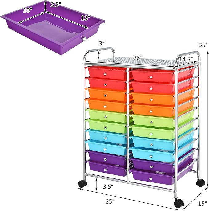 Giantex 20-Drawer Storage Drawer Cart, Rolling Organizer Cart - Image 3