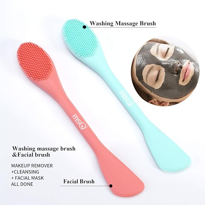 MSQ Silicone Face Mask Brush, Soft Facial Cleansing Scrubber, 2 Pack Double-End - Image 2