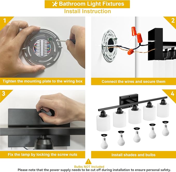 Sailstar 5-Light Bathroom Light Fixtures Over Mirror, Matte Black Vanity Lights - Image 7