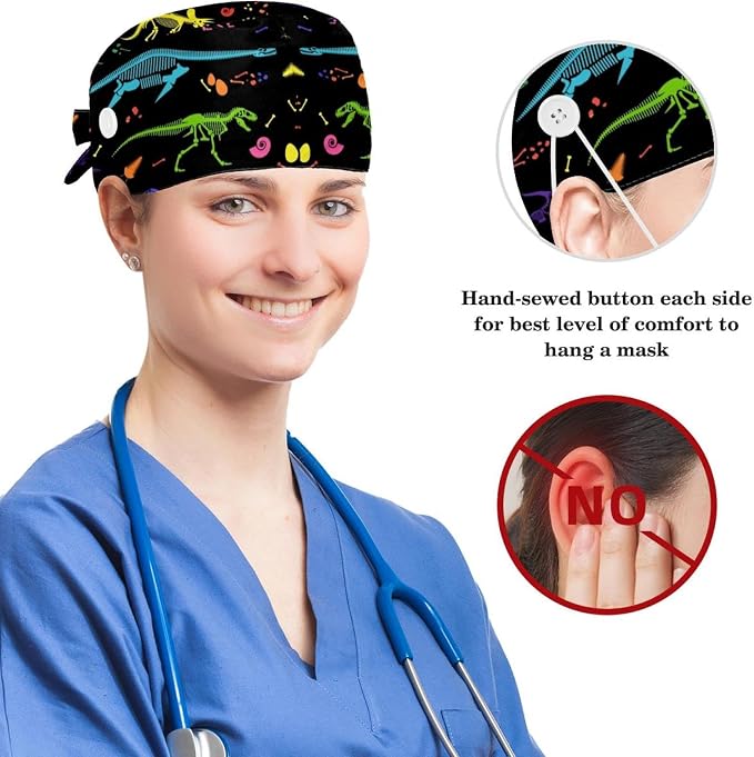 Scrub Cap with Hair Scrunchy, Ponytail Holder Surgical Cap - Image 3