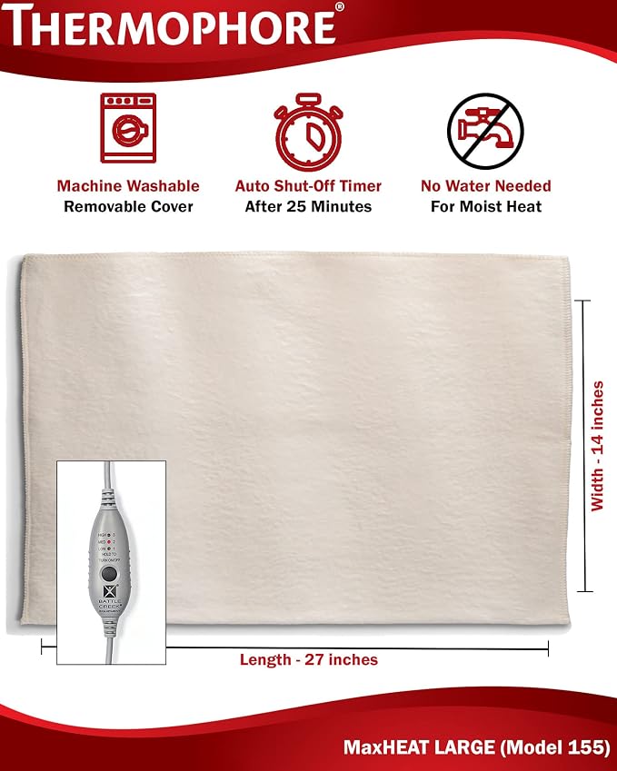 Thermophore MaxHeat Arthritis Pad Moist Heating Pad Size Large 14" x 27" - Image 4