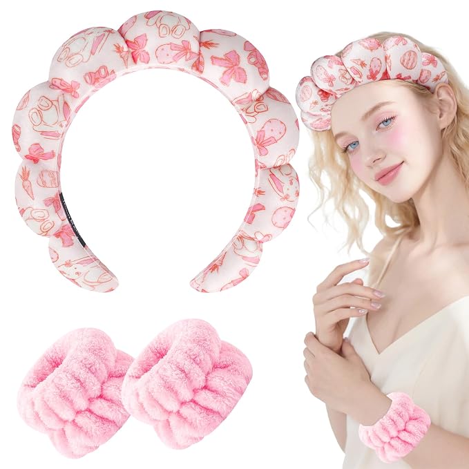 Zkptops Spa Headband for Washing Face Wristband Set Sponge Makeup Skincare - Image 8