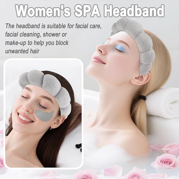Zkptops Spa Headband for Washing Face Wristband Set Sponge Makeup Skincare - Image 3