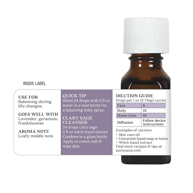 Aura Cacia Clary Sage Essential Oil, 100% Pure Salvia Sclarea Oil - Image 4