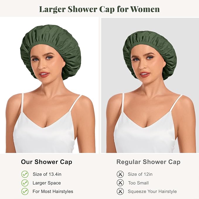 Shower Cap for Women Waterproof Reusable, Large Shower Cap Non-Slip - Image 3