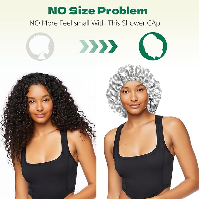 2 PCS Shower Cap Waterproof Double Layer Elastic Adjustable Reusable Hair Bath - Image 5