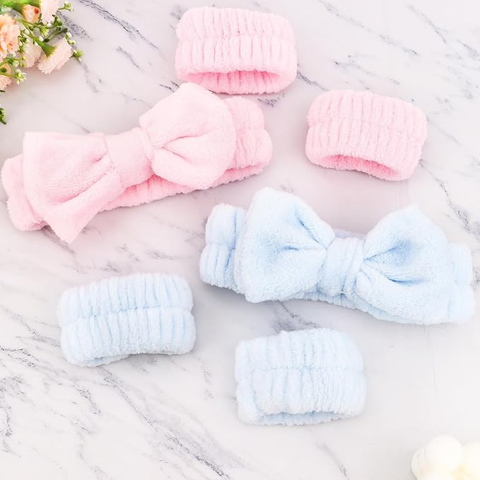 WHAVEL 6PCS Spa Headband and Wristbands Set, Face Wash Headband Wrist Bands - Image 6