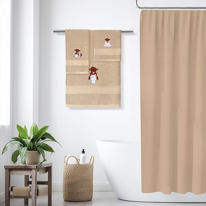 3 Pcs Highland Cow Bathroom Towel Set Farmhouse Embroidered Highland Cow Towels - Image 3