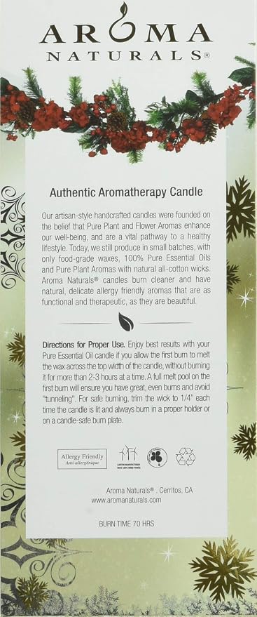Aroma Naturals Holiday Essential Oil Vanilla & Peppermint Scented Pillar Candle - Image 3