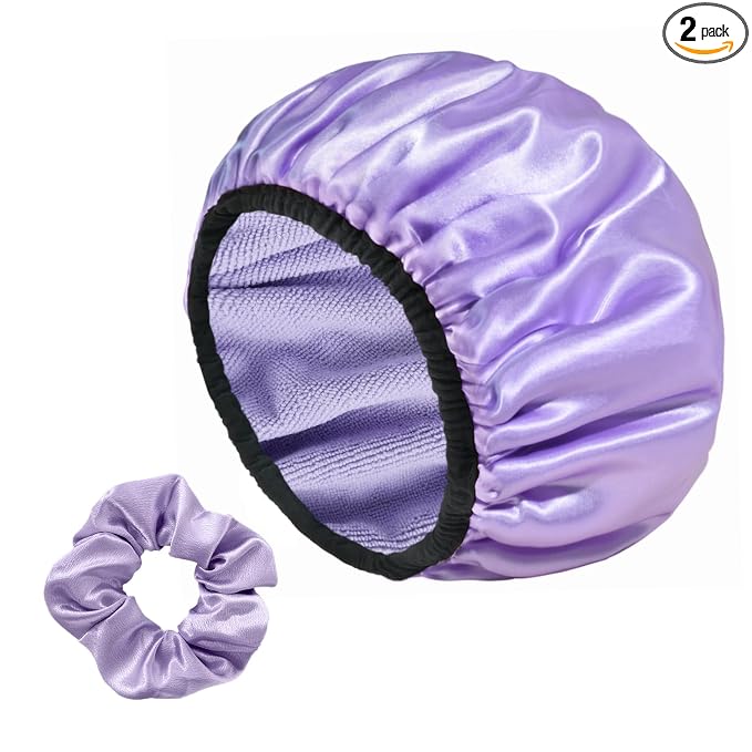 Three-Layer Terry Cloth Lined Satin Shower Cap, by Yonchic