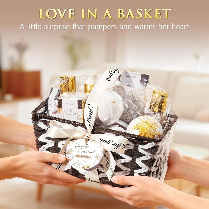 Mothers Day Birthday Gifts for Women, Vanilla Coconut Relaxing Spa Gift Baskets - Image 9