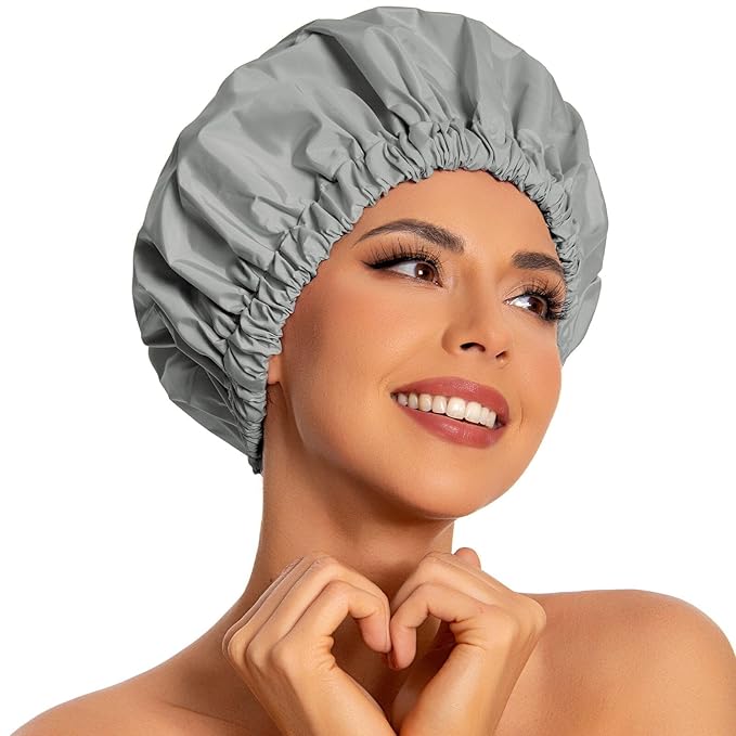 Reusable Shower Cap for Women, Large Waterproof Shower Bonnet by Edoneery