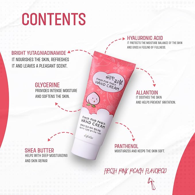esfolio Fresh Pink Peach Hand Cream – Moisturizing Korean Hand Lotion - Image 3