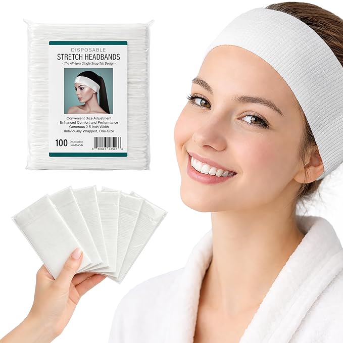 APPEARUS Disposable Stretch Facial Headbands, Snag-Free Adhesive Tab Closure by APPEARUS