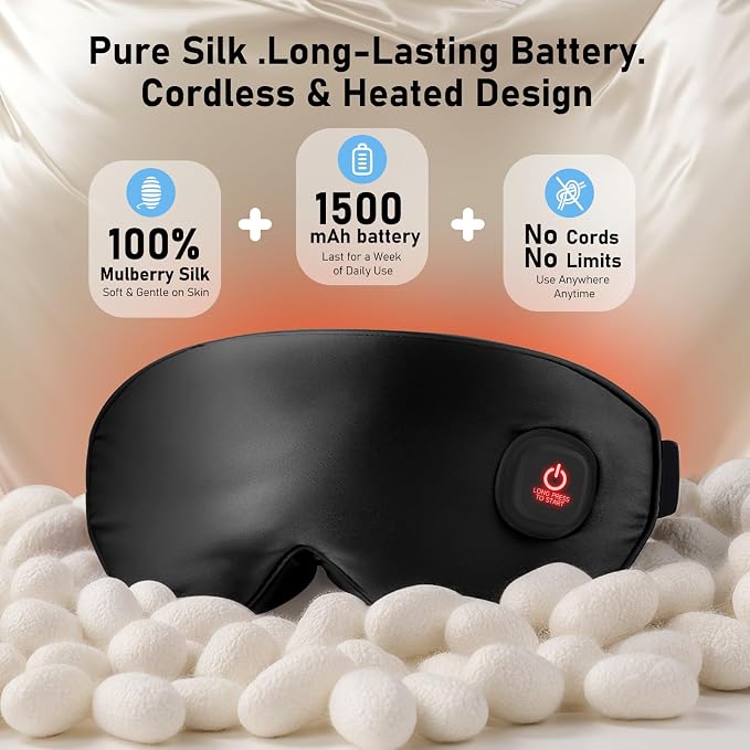 LitBear Heated Eye Mask, Silk Cordless Warm Eye Compress - Image 2