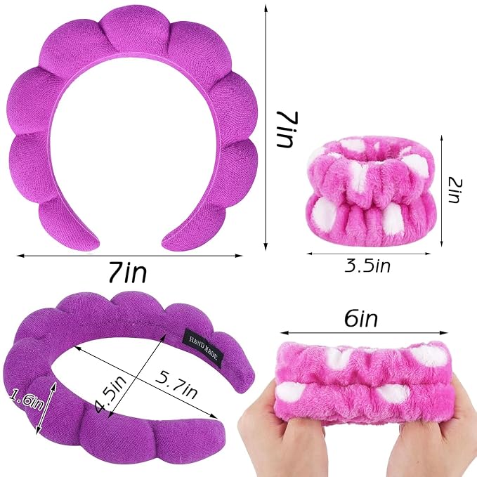 Zkptops Spa Headband for Washing Face Wristband Set Sponge Makeup Skincare - Image 6