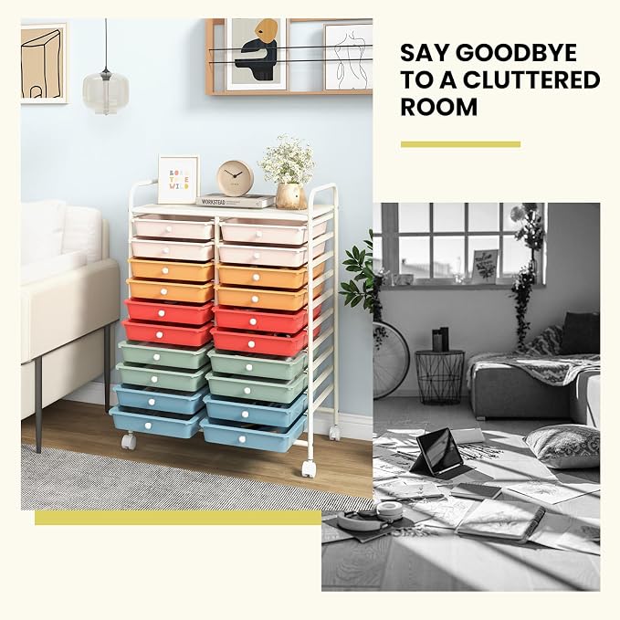 Giantex 20 Drawers Rolling Cart, Mobile Storage Drawer Cart, Classroom - Image 9