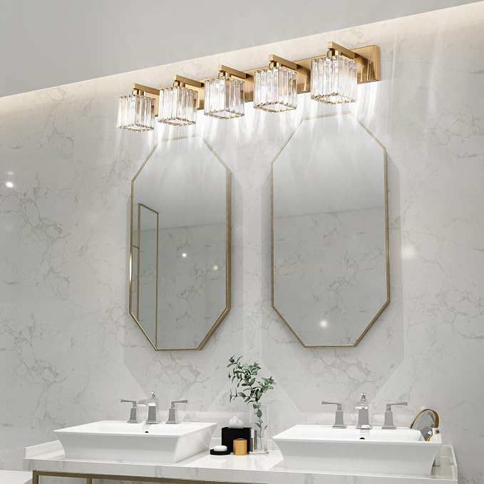 Aipsun Bathroom Vanity Lights Fixtures Crystal Vanity Light 5 Light Modern - Image 4