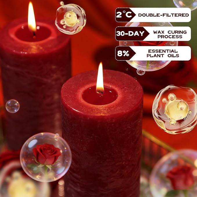 Romantic Rose Scented Pillar Candle - Image 3