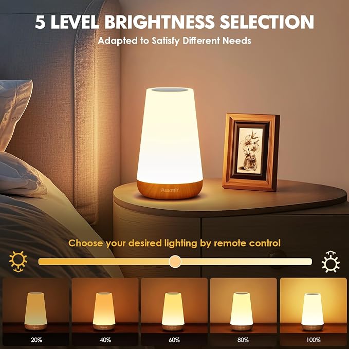 Auxmir LED Night Light 2 Pack Bedside Lamp Touch and Remote Control Dimmable - Image 3