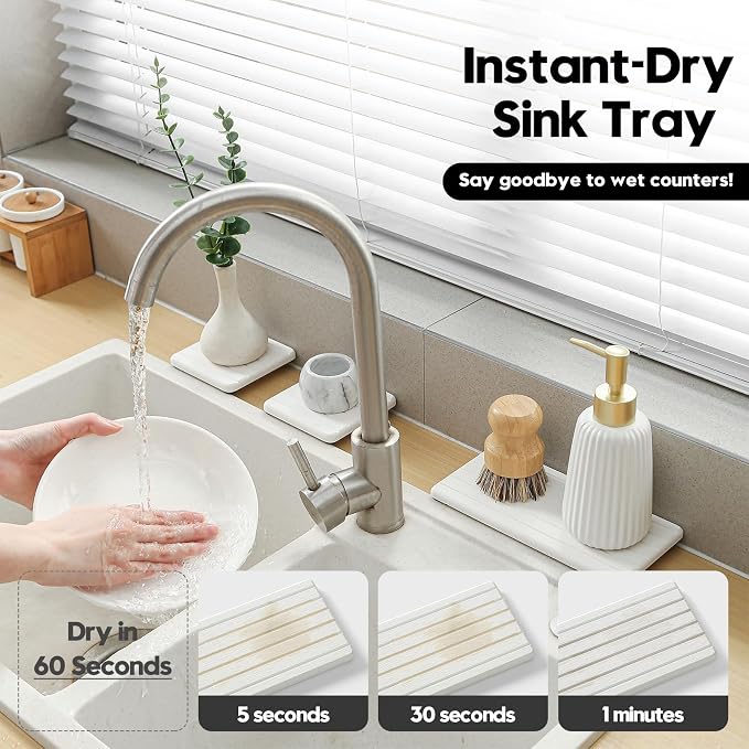 Fast Water Absorption Sink Organizer Tray Set, Faucet Splash Guard - Image 2