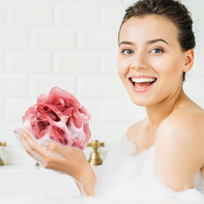 4 Pack Bath Sponge, Bath Shower Loofahs Mesh Pouf Sponge Body Scrubber - Image 6