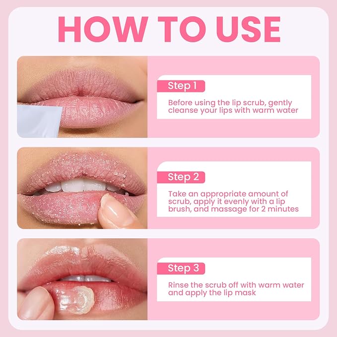 4 PCS Lip Scrub and Mask Set, Strawberry Watermelon Lip Exfoliator Scrub - Image 6