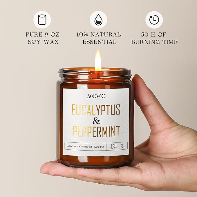 AOOVOO Eucalyptus Mint Candles - 9 oz Scented Candles - Image 3