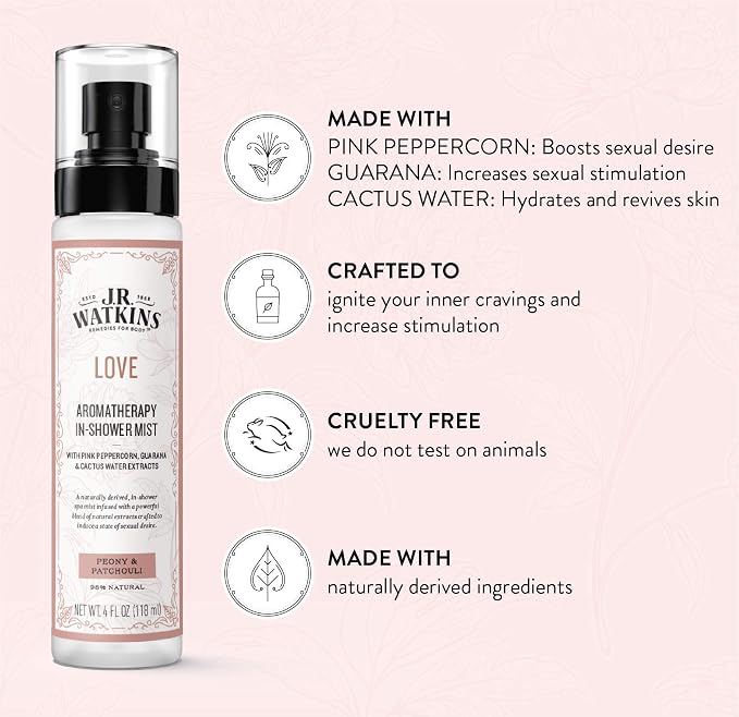 J.R. Watkins Love Aromatherapy in-Shower Mist, Natural Peony & Patchouli - Image 2