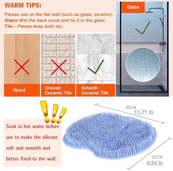 2 Pack Shower Back & Foot Scrubber, Wall Mounted Back Scrubber Silicone Bath - Image 6