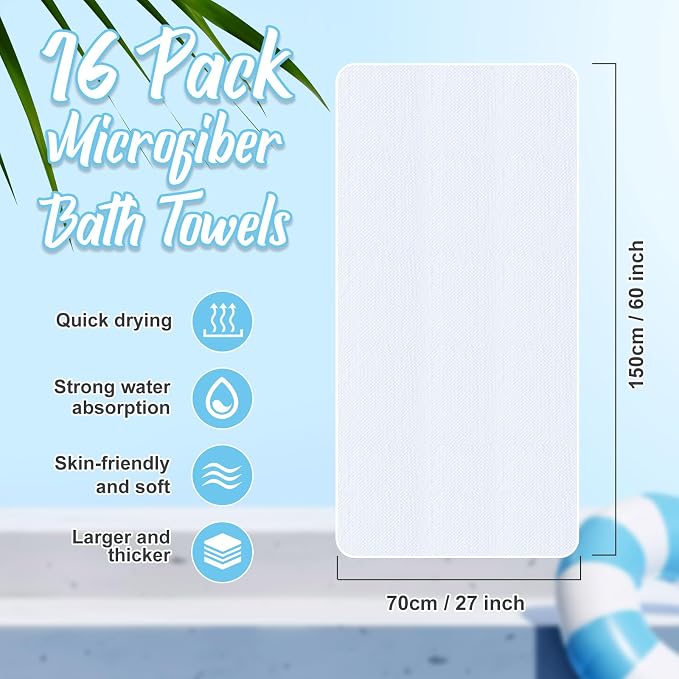 SmoothNovelty 16 Pack Microfiber Bath Towels Bulk 27'' x 60'' Oversized Size - Image 2
