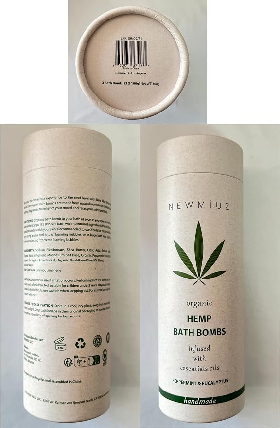 Organic Hemp Bath Bombs Infused Peppermint Eucalyptus Essential Oil Luxurious - Image 8