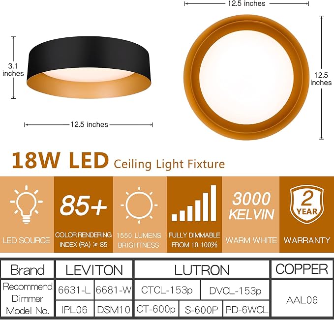 Bargeni Flush Mount Ceiling Light, 12.5 inch LED Ceiling Light Fixture - Image 3