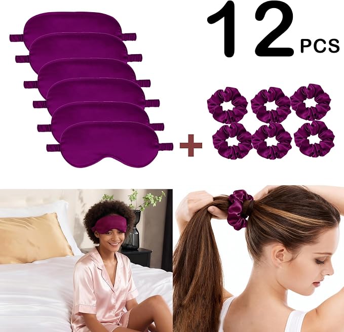 12Pcs Silk Sleep Masks Satin Eye Mask Silky Eyes Cover Blindfold Eyeshade Hair - Image 2