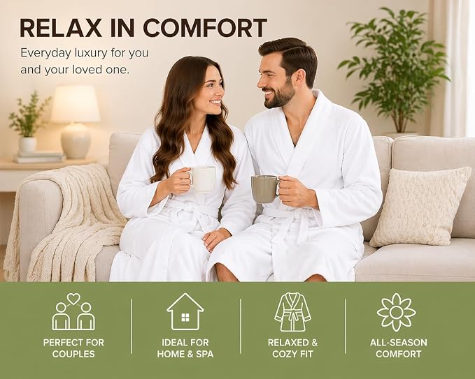 BIOLINEN 100% Cotton Terry Shawl Collar Bathrobe - Image 4