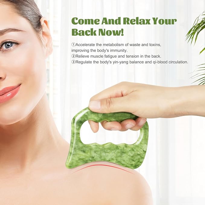 airogym Jade Stone Gua Sha Massage Tool Set, Gua Sha Muscle Scraper Tool - Image 5