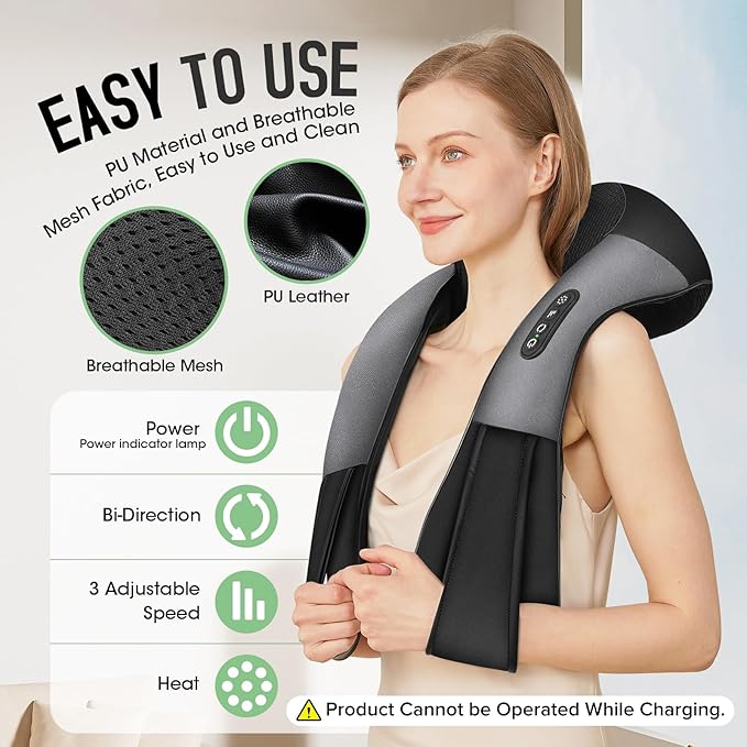 Cordless Shiatsu Neck and Shoulder Massager, Back Massager - Image 4