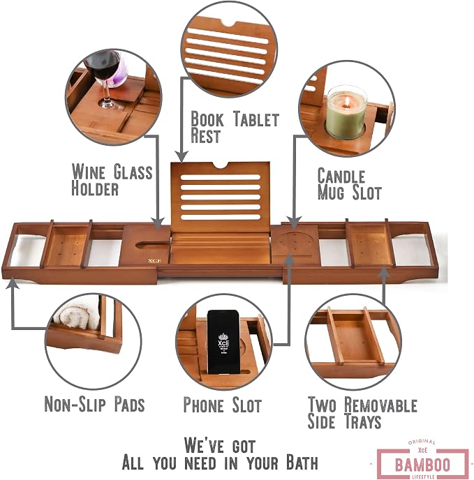 XcE Bamboo Bathtub Caddy Tray - Image 3